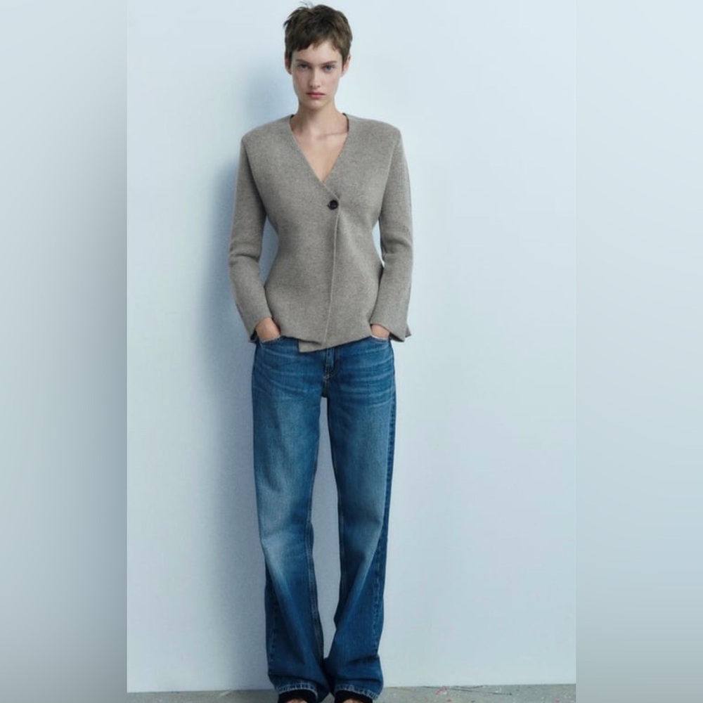 Zara Wool Blend Peplum Knit Blazer